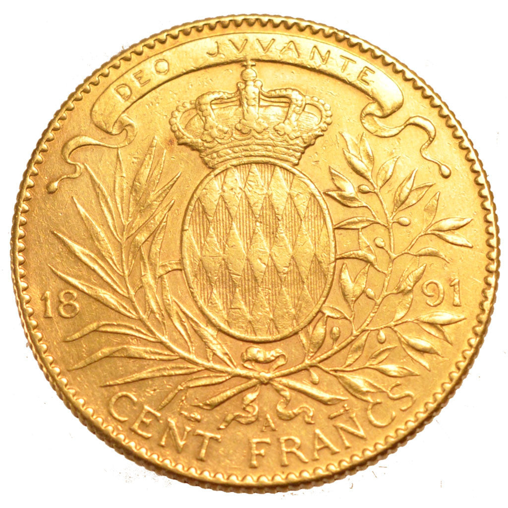 MONACO, 100 Francs, Cent, 1891, Paris, KM #105, AU(50-53), Gold, Gadoury #124,..