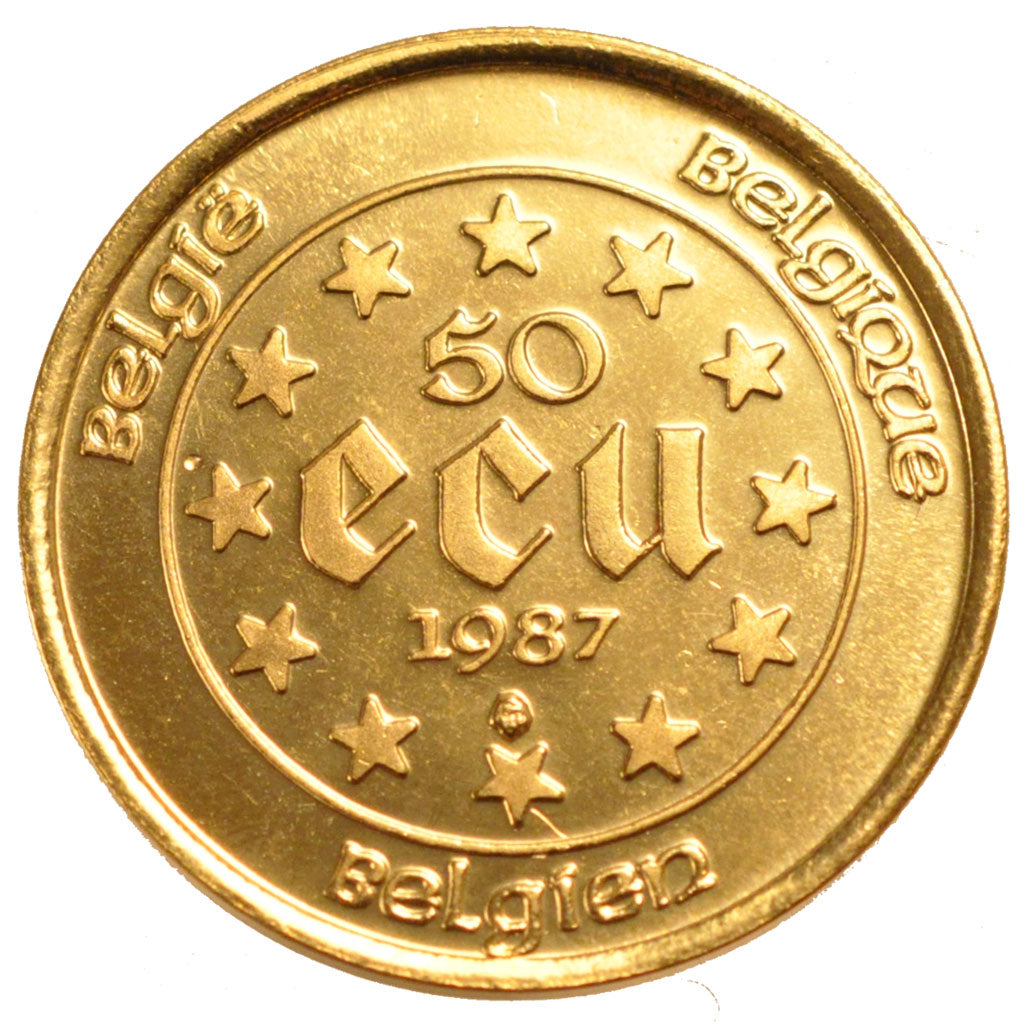BELGIUM, 50 ECU, 1987, Brussels, KM #167, MS(60-62), Gold, 23, 17.31