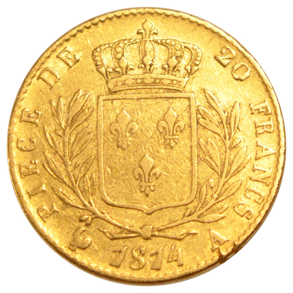 FRANCE, Louis XVIII, 20 Francs, 1814, Paris, KM #706.1, EF(40-45), Gold,...