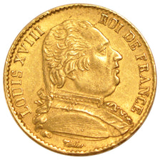 FRANCE, Louis XVIII, 20 Francs, 1814, Paris, KM #706.1, AU(55-58), Gold,...