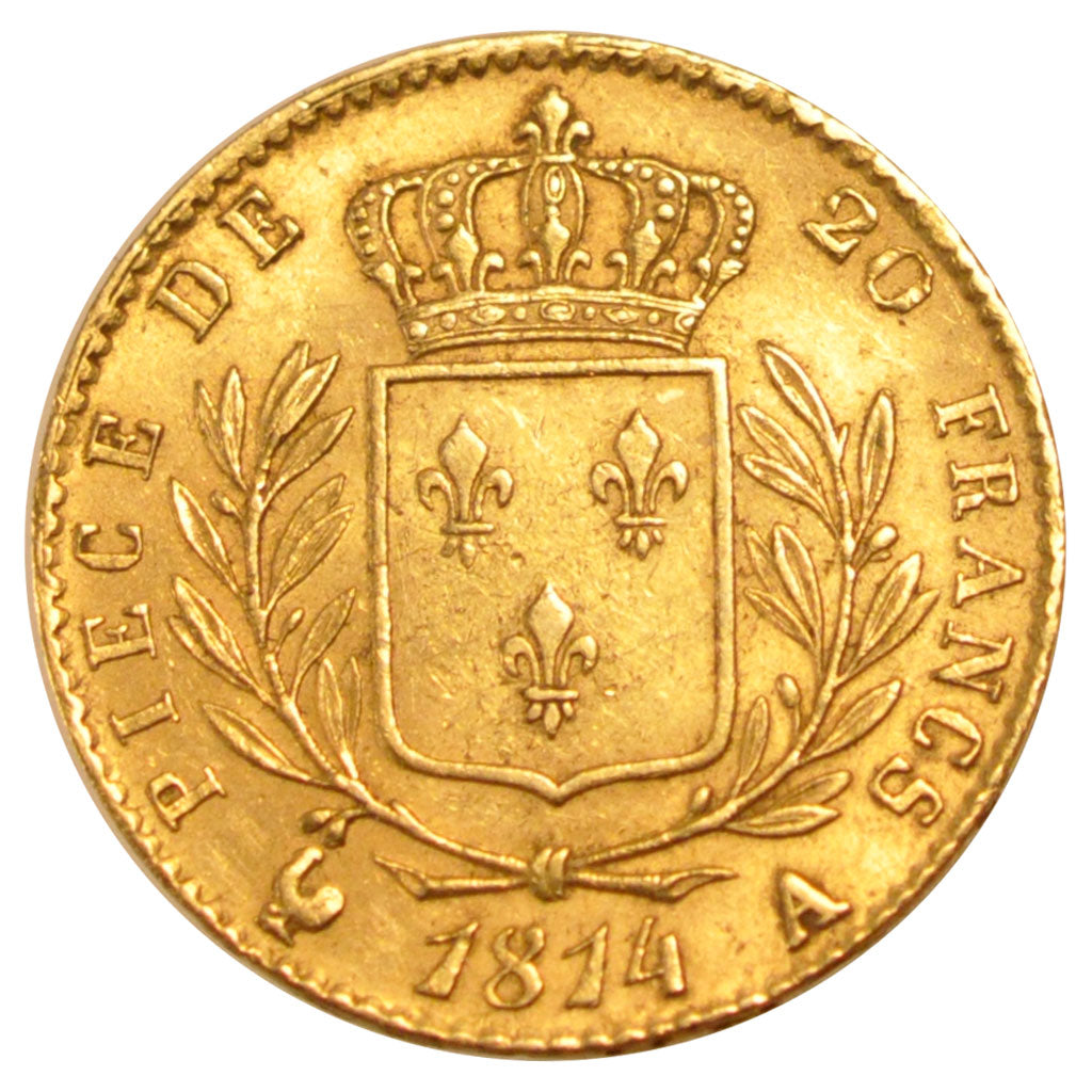 FRANCE, Louis XVIII, 20 Francs, 1814, Paris, KM #706.1, AU(55-58), Gold,...