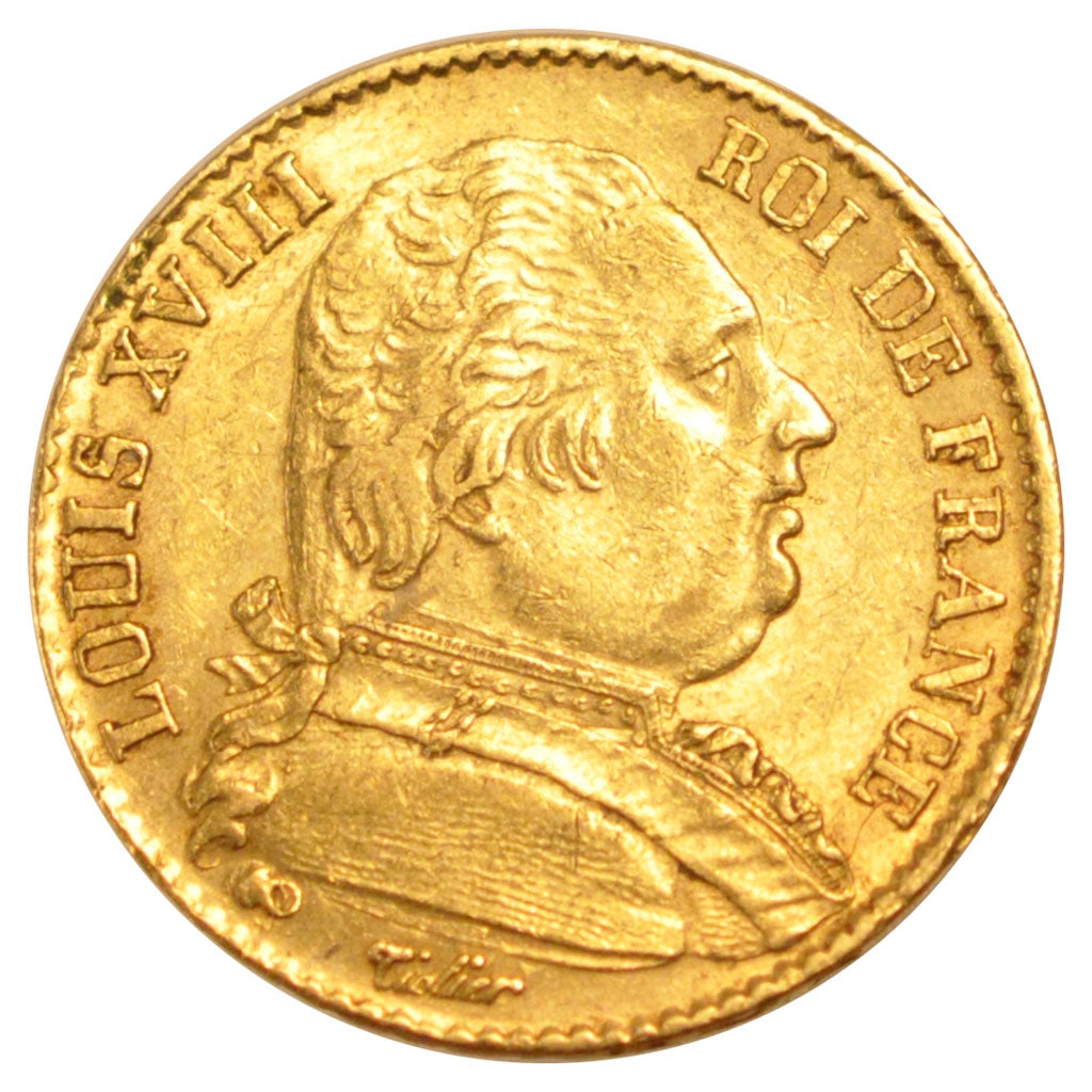 FRANCE, Louis XVIII, 20 Francs, 1814, Paris, KM #706.1, AU(50-53), Gold,...