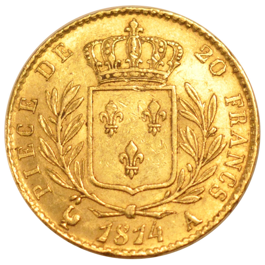 FRANCE, Louis XVIII, 20 Francs, 1814, Paris, KM #706.1, AU(50-53), Gold,...