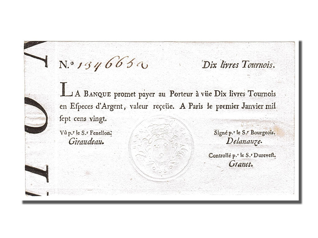 FRANCE, 10 Livres, 1720, 1720-01-01, AU(55-58), Lafaurie #89, FRANCE, 10...