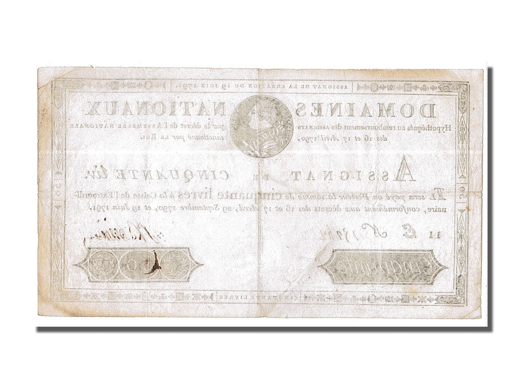 France, 50 Livres, 1791, KM #A43, 1791-06-19, AU(55-58), 11 E N° 25242...