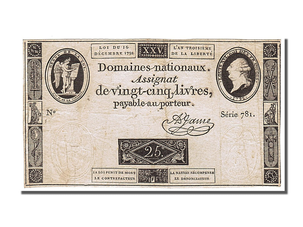 FRANCE, 25 Livres, 1791, 1791-12-16, EF(40-45), Lafaurie #147, FRANCE, 25...