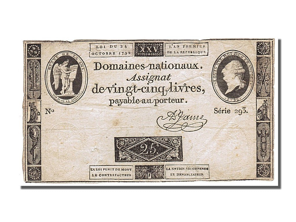 France, 25 Livres, 1792, KM #A67, 1792-10-24, EF(40-45), Lafaurie #161a,...
