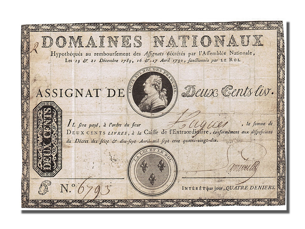 FRANCE, 200 Livres, 1790, 1789-12-21, EF(40-45), G N° 6793, Lafaurie #123...