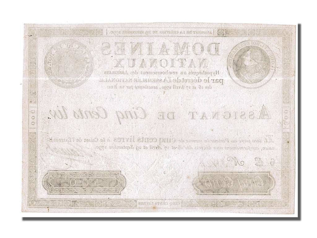 FRANCE, 500 Livres, 1790, 1790-09-29, AU(55-58), 6 E N° 35124, Lafaurie #135...