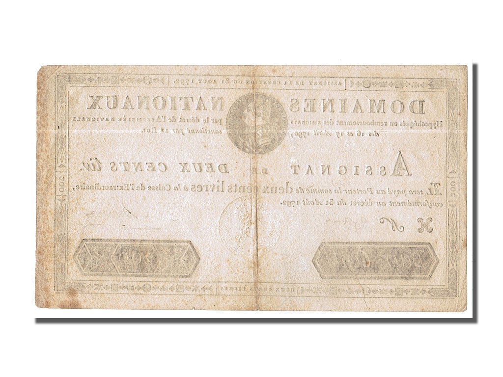 Banknote, France, 200 Livres, 1792, Chipon, 1792-08-31, AU(55-58), KM:A63