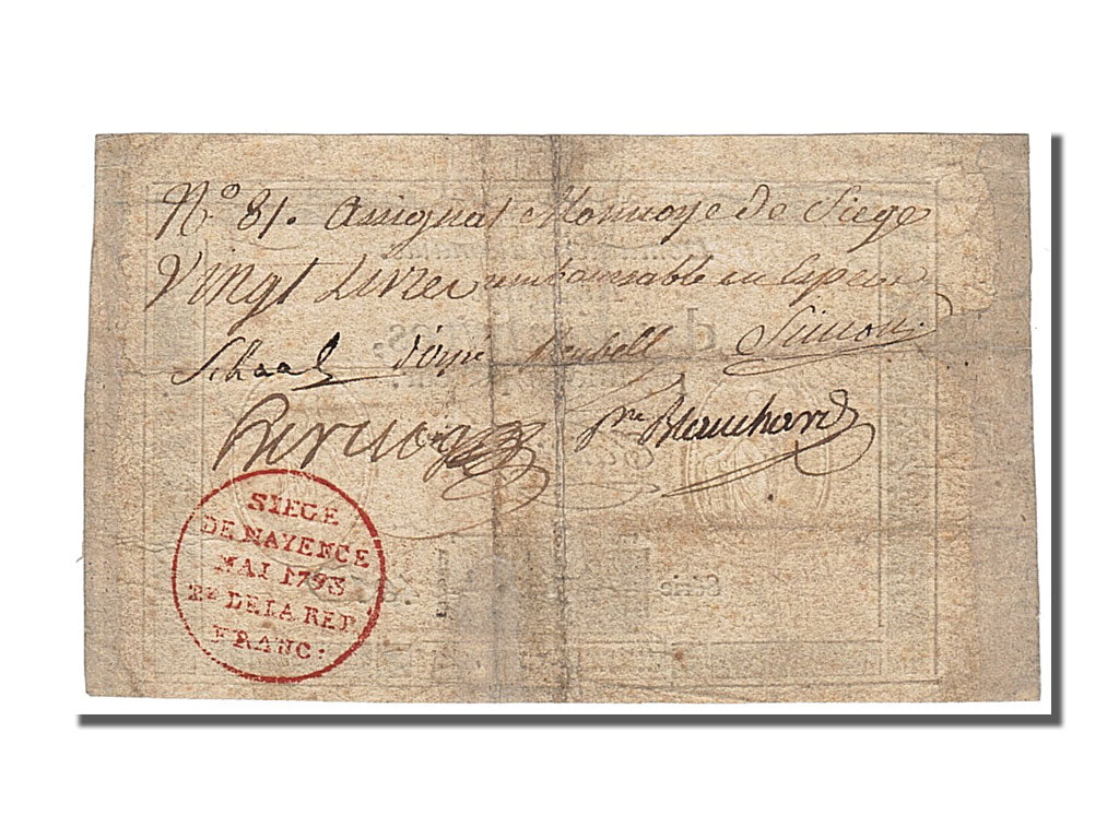 FRANCE, 20 Livres on 10 Livres, 1793, 1793-05-01, VF(30-35), Lafaurie #227,...