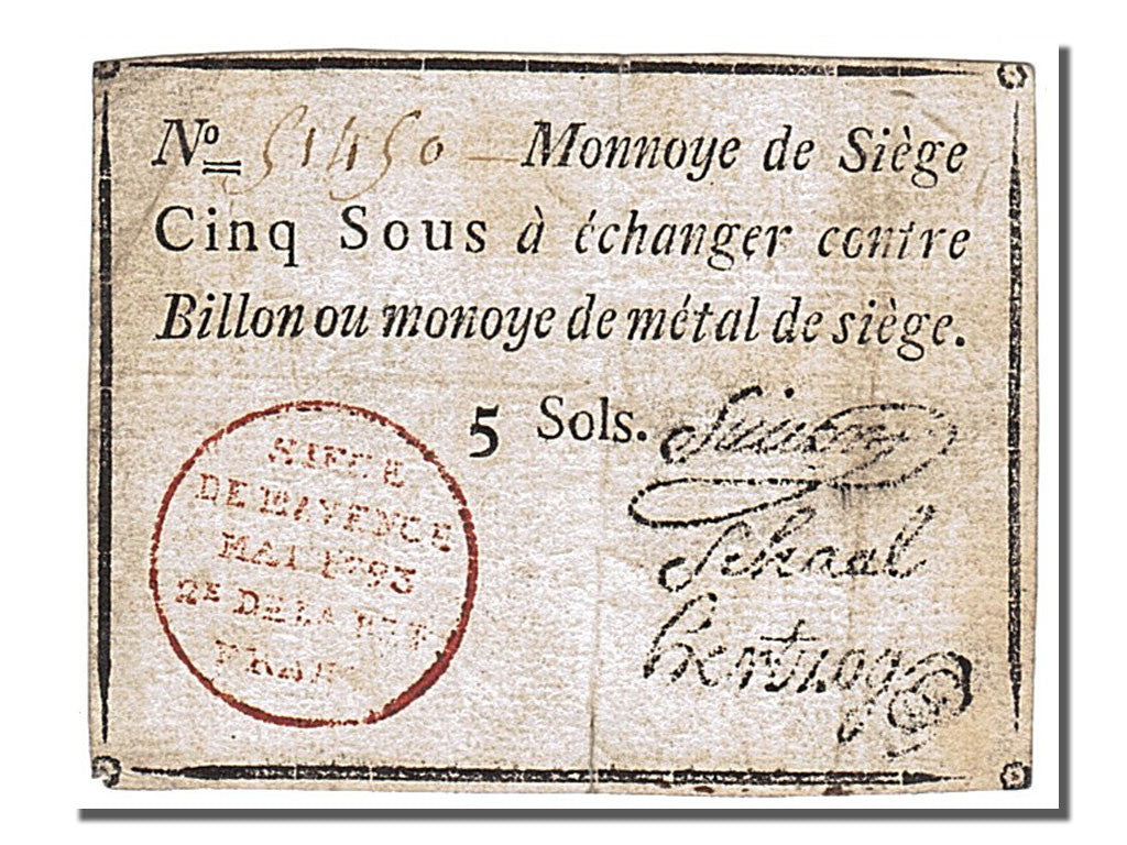 Banknote, Germany, 5 Sous, 1793, EF(40-45), KM:S1475a, Lafaurie:243