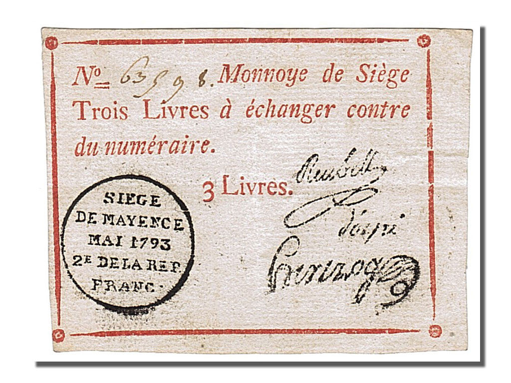 Banknote, Germany, 3 Livres, 1793, UNC(60-62), KM:S1477a, Lafaurie:245