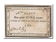 Geldschein, Frankreich, 5 Livres, 1793, SS+, KM:S303, Lafaurie:253