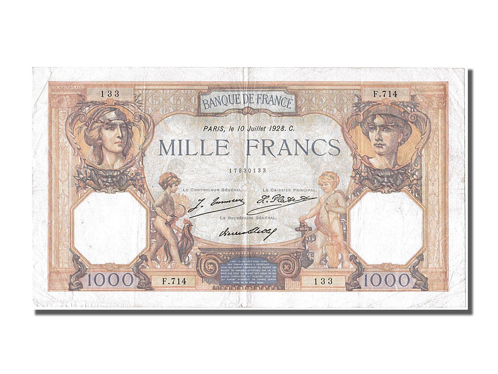 Francia, 1000 Francs, 1 000 F 1927-1940 ''Cérès et Mercure'', 1928, KM:79a,...