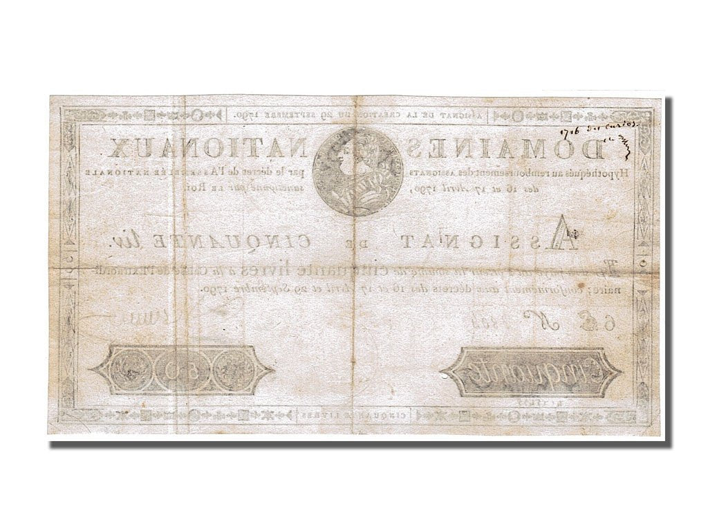 France, 50 Livres, 1790, KM #A34, 1790-09-29, AU(55-58), 6E N° 3804, Lafauri...