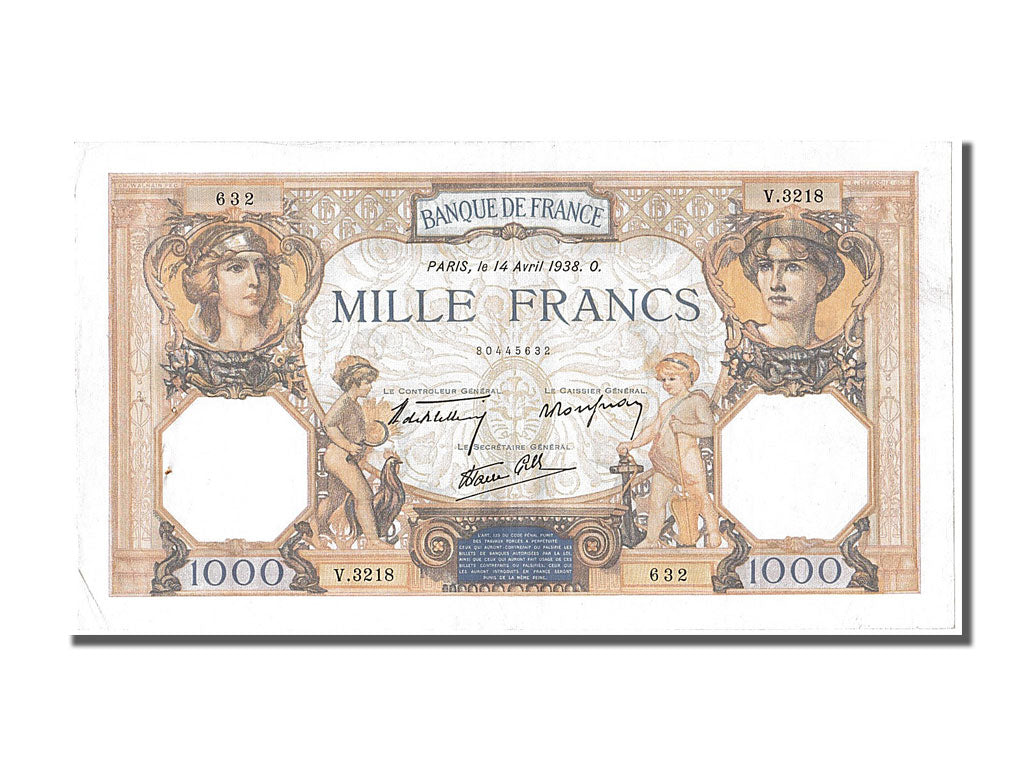 France, 500 Francs, 1 000 F 1927-1940 ''Cérès et Mercure'', 1938, KM #88c, 1...