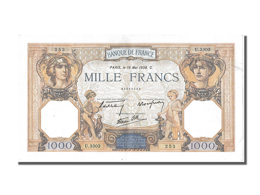 France, 500 Francs, 1 000 F 1927-1940 ''Cérès et Mercure'', 1938, KM #88c, 1...