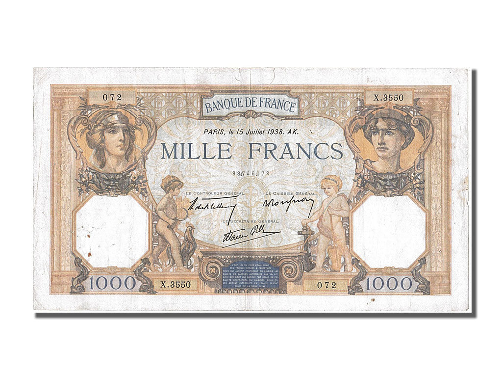 Biljet, Frankrijk, 500 Francs, 1 000 F 1927-1940 ''Cérès et Mercure'', 1938