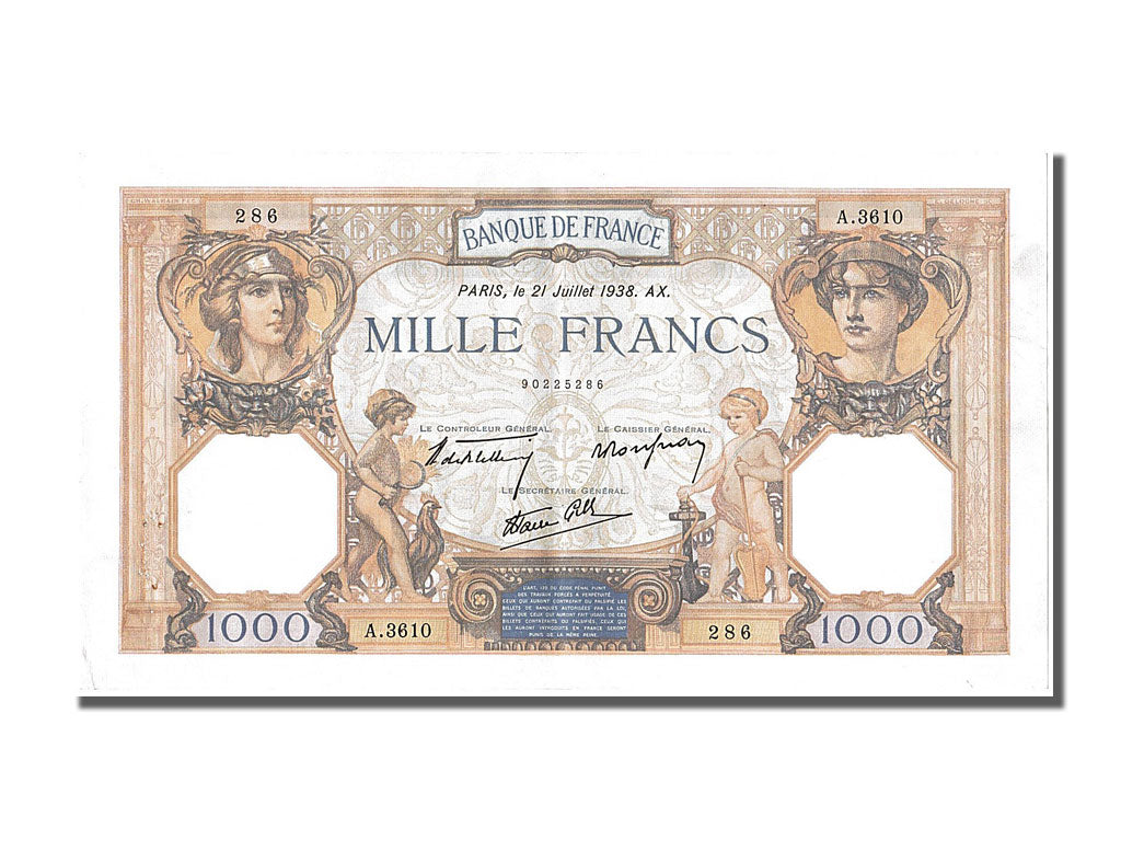 Banknote, France, 500 Francs, 1 000 F 1927-1940 ''Cérès et Mercure'', 1938