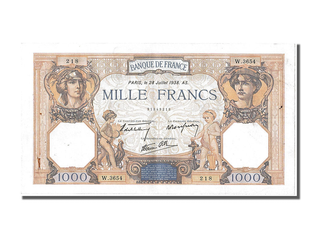 Banknote, France, 500 Francs, 1 000 F 1927-1940 ''Cérès et Mercure'', 1938