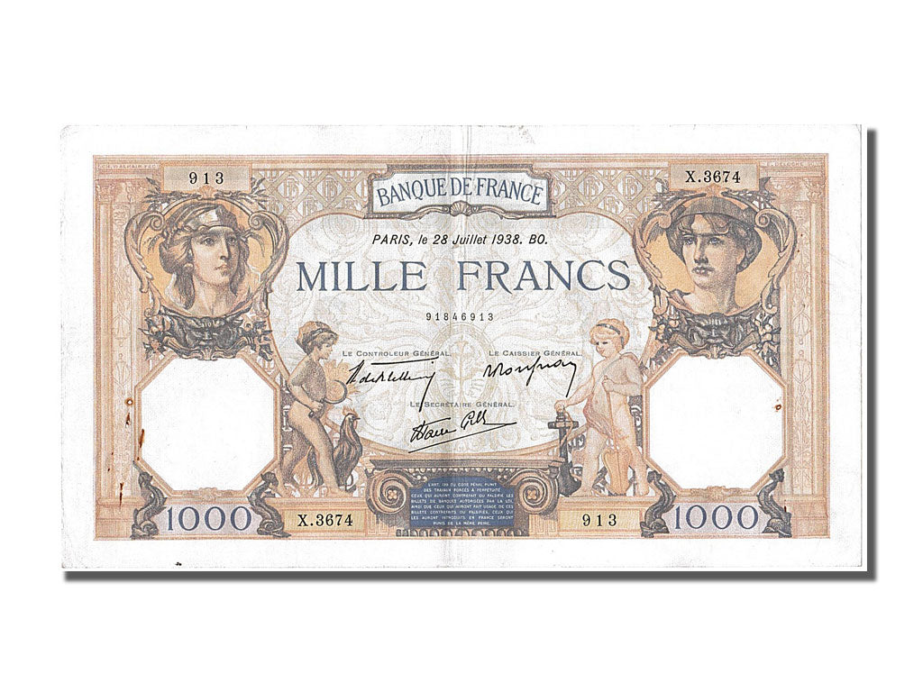 Banknote, France, 500 Francs, 1 000 F 1927-1940 ''Cérès et Mercure'', 1938