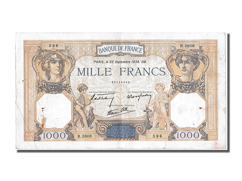 France, 500 Francs, 1 000 F 1927-1940 ''Cérès et Mercure'', 1938, KM #88c, 1...