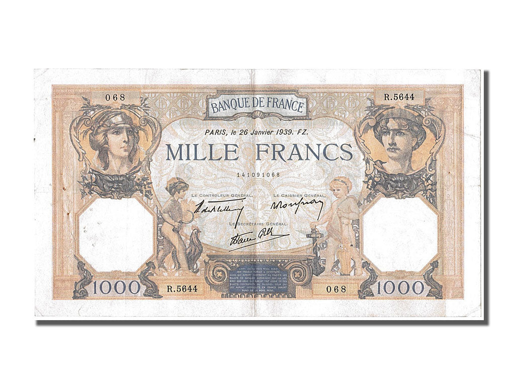 France, 500 Francs, 1 000 F 1927-1940 ''Cérès et Mercure'', 1939, KM #88c, 1...