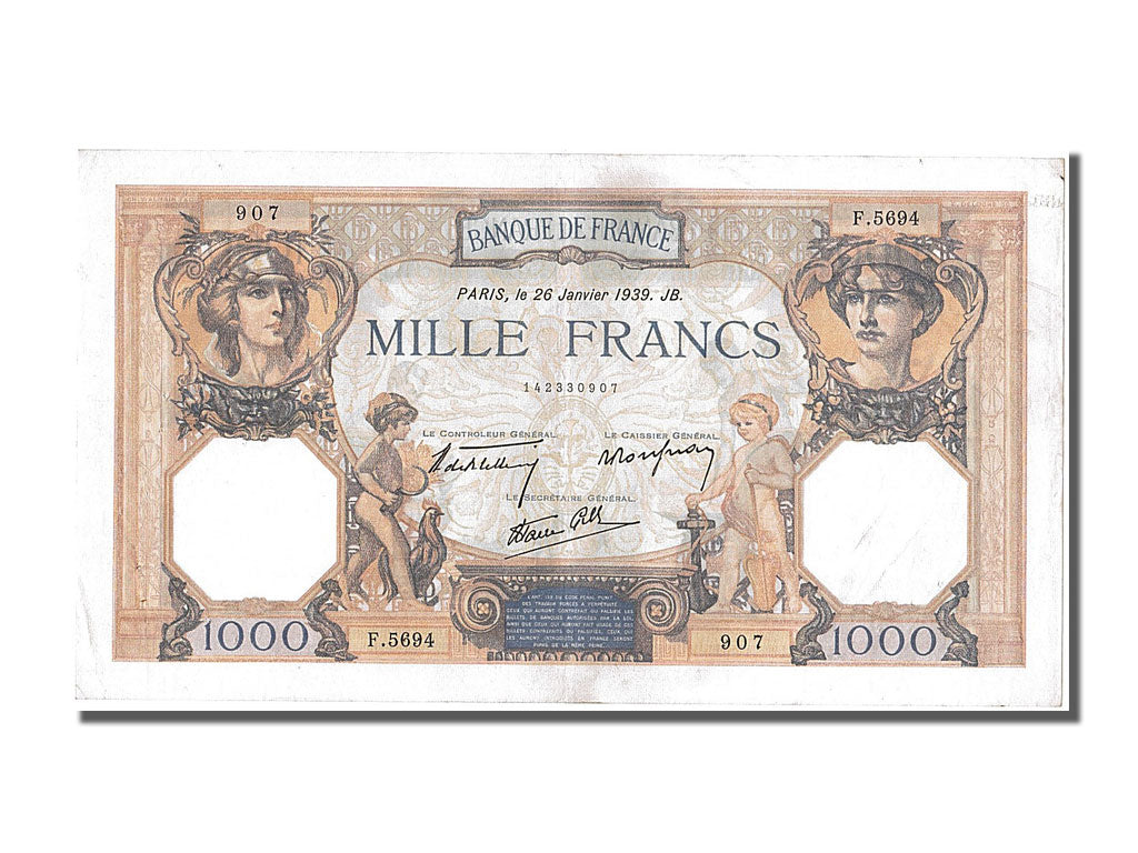 France, 500 Francs, 1 000 F 1927-1940 ''Cérès et Mercure'', 1939, KM #88c, 1...