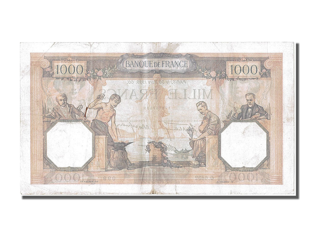 Biljet, Frankrijk, 500 Francs, 1 000 F 1927-1940 ''Cérès et Mercure'', 1939