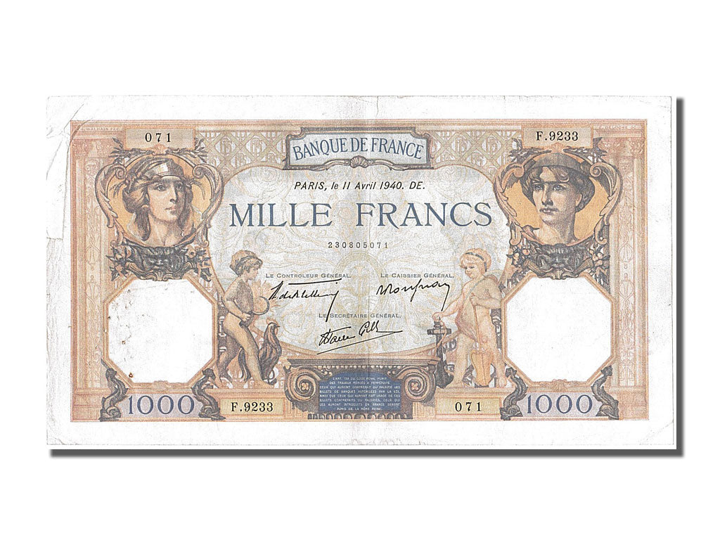 Francia, 500 Francs, 1 000 F 1927-1940 ''Cérès et Mercure'', 1940, KM:88c,...