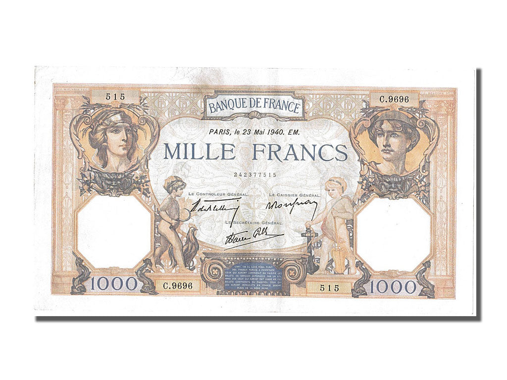 Banconote, Francia, 500 Francs, 1 000 F 1927-1940 ''Cérès et Mercure'', 1940