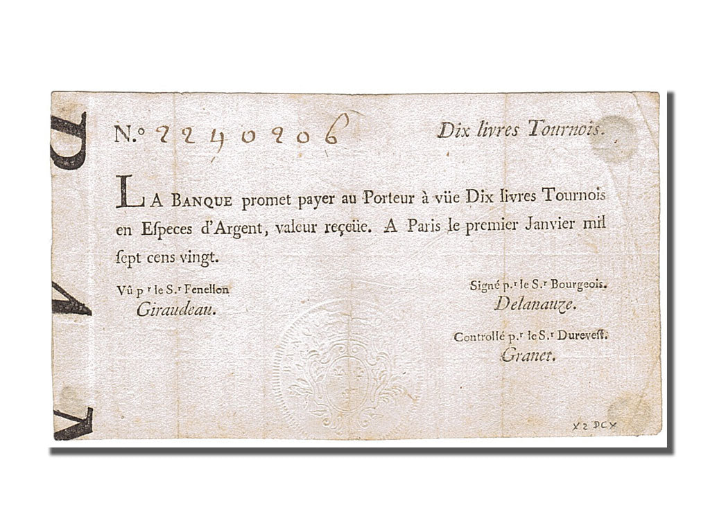 FRANCE, 10 Livres, 1720, 1720-01-01, EF(40-45), Lafaurie #89, FRANCE, 10...