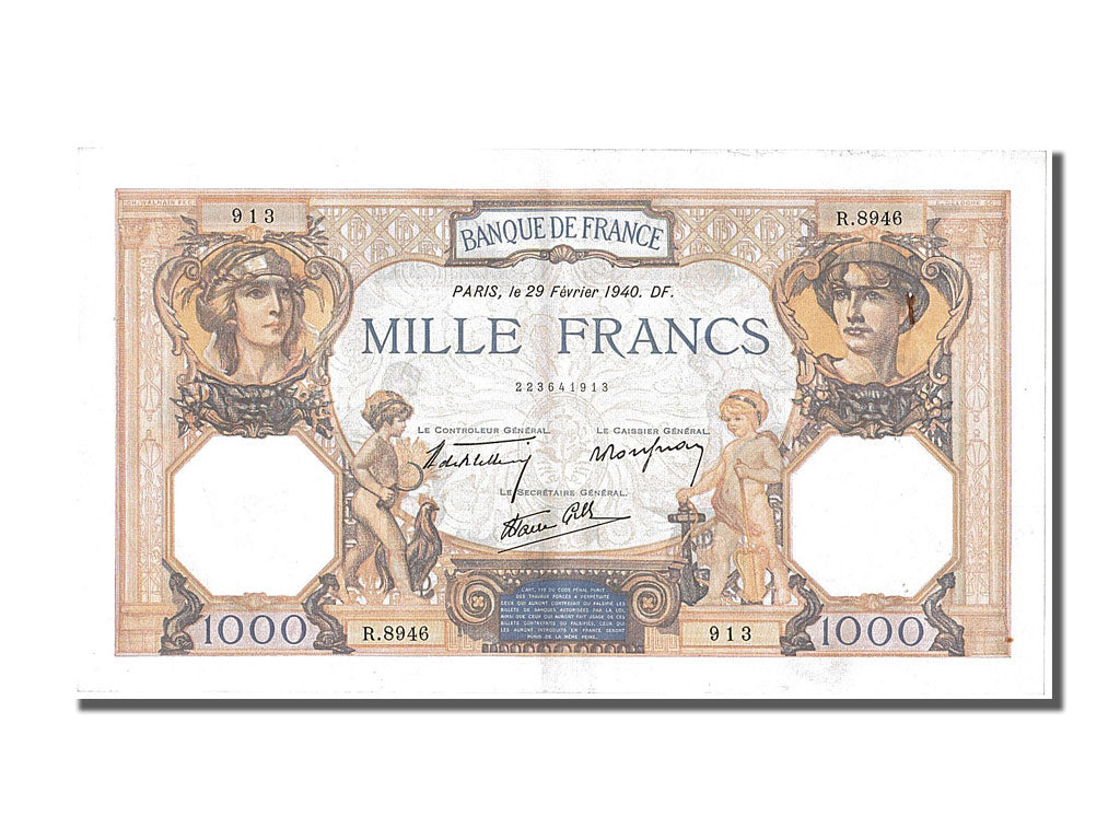 Billete, Francia, 500 Francs, 1 000 F 1927-1940 ''Cérès et Mercure'', 1940