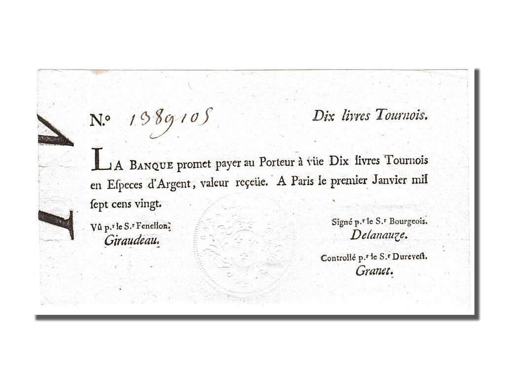 FRANCE, 10 Livres, 1720, 1720-01-01, AU(55-58), Lafaurie #89, FRANCE, 10...