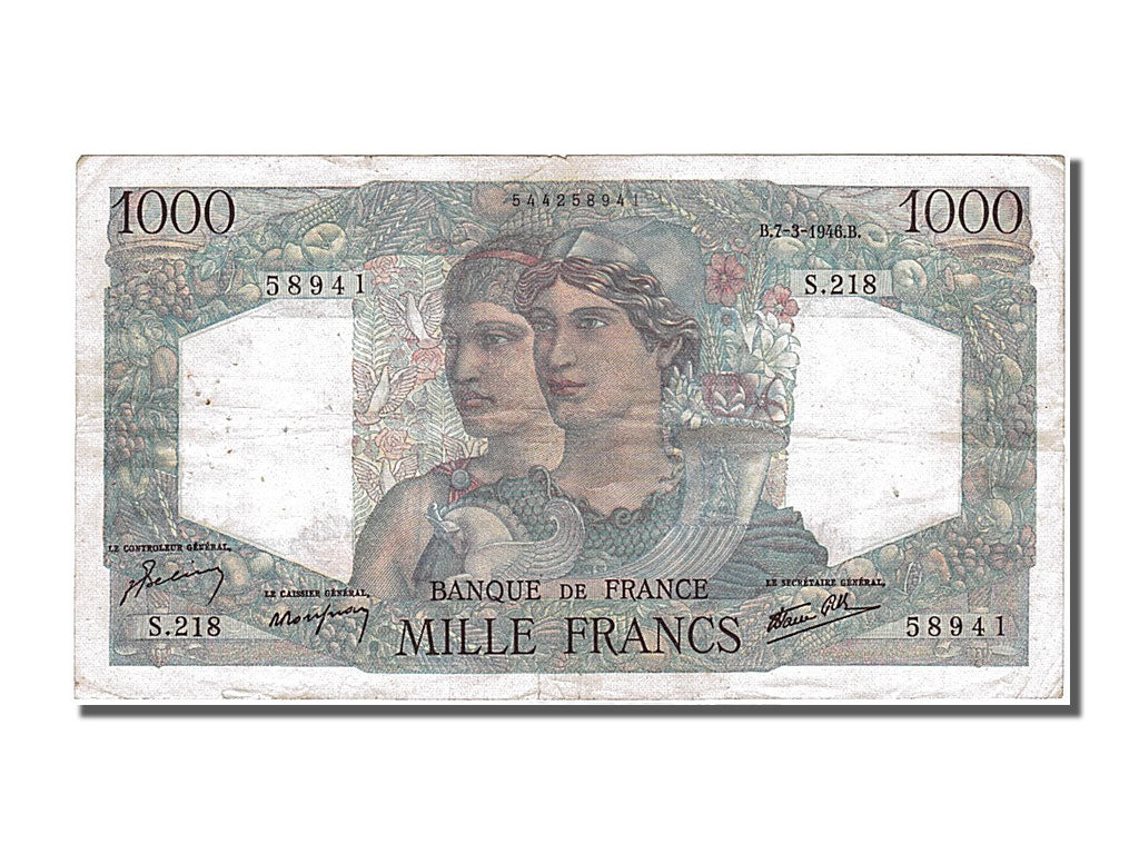 France, 1000 Francs, 1 000 F 1945-1950 ''Minerve et Hercule'', 1946, KM #130a,..