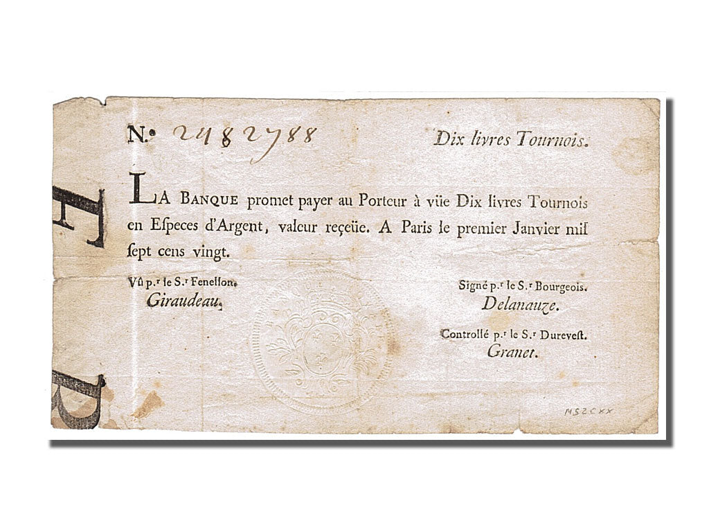 FRANCE, 10 Livres, 1720, 1720-01-01, EF(40-45), Lafaurie #89, FRANCE, 10...