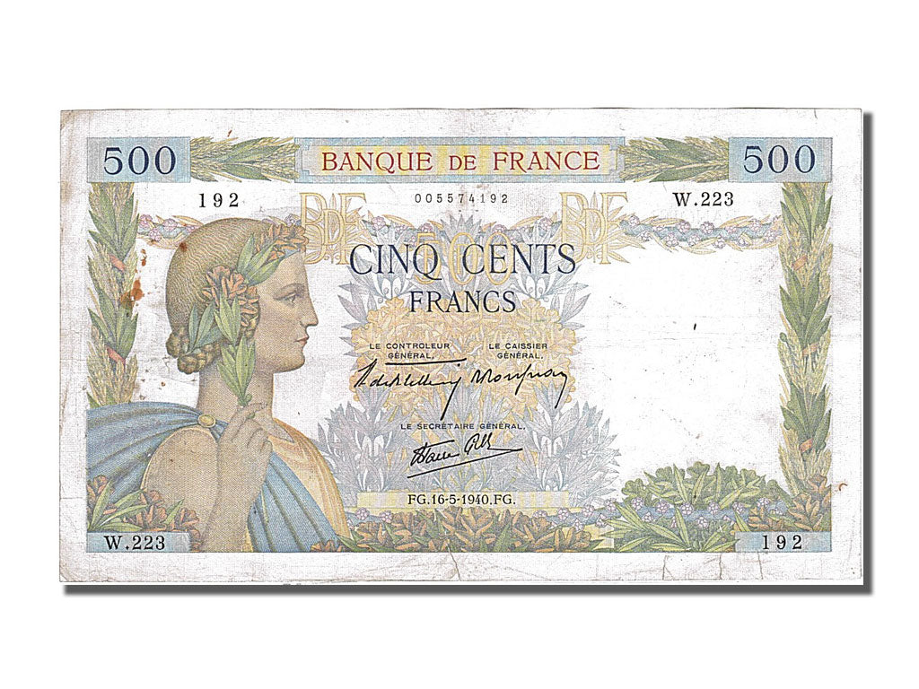 France, 500 Francs, 500 F 1940-1944 ''La Paix'', 1940, KM #95a, 1940-05-16,...