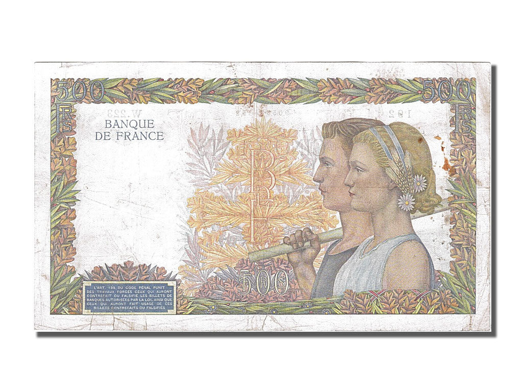 France, 500 Francs, 500 F 1940-1944 ''La Paix'', 1940, KM #95a, 1940-05-16,...