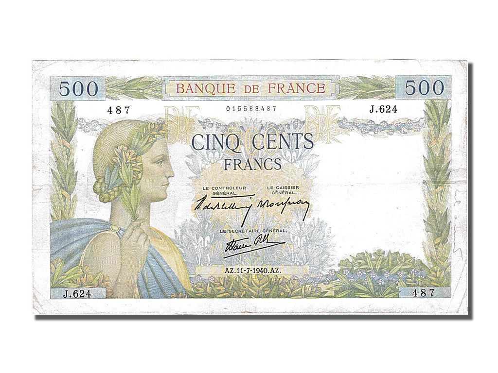 France, 500 Francs, 500 F 1940-1944 ''La Paix'', 1940, KM #95a, 1940-07-11,...