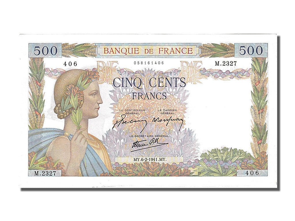 France, 500 Francs, 500 F 1940-1944 ''La Paix'', 1941, KM #95b, 1941-02-06,...