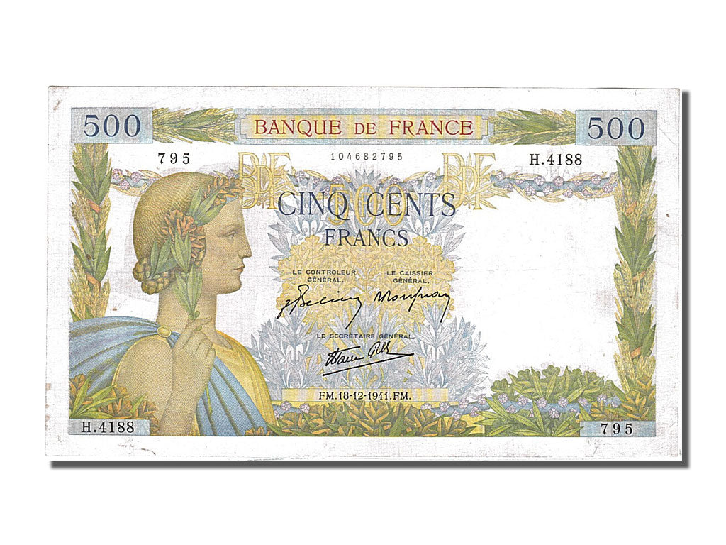 France, 500 Francs, 500 F 1940-1944 ''La Paix'', 1941, KM #95b, 1941-12-18,...