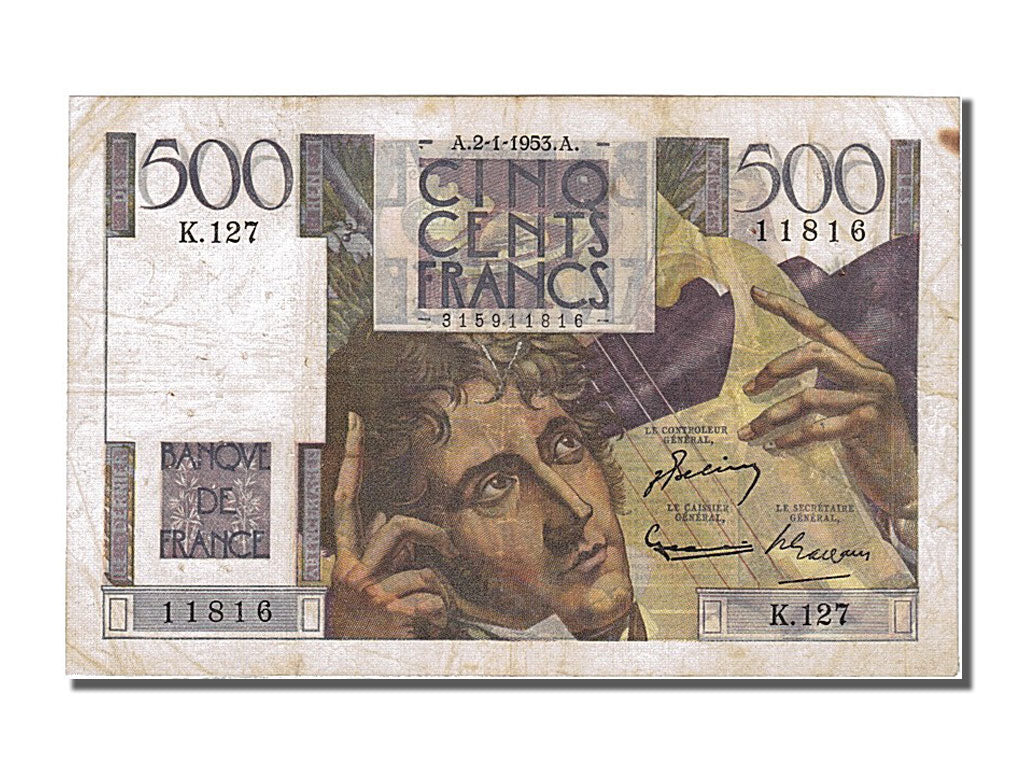 France, 500 Francs, 500 F 1945-1953 ''Chateaubriand'', 1953, KM #129c,...