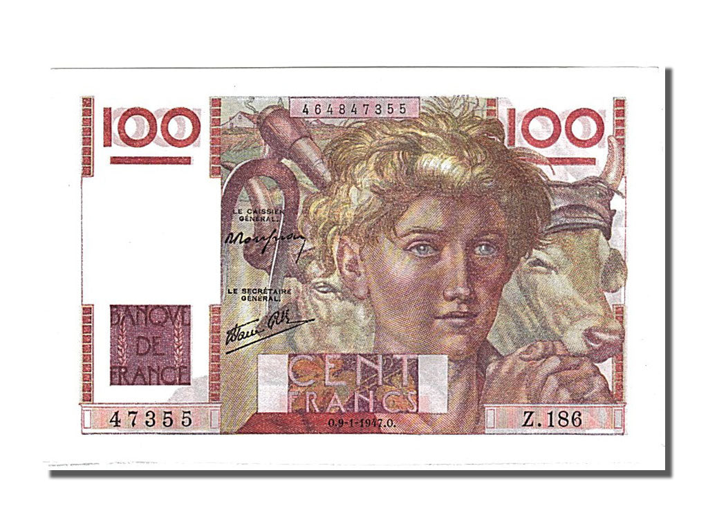 Banconote, Francia, 100 Francs, 100 F 1945-1954 ''Jeune Paysan'', 1947