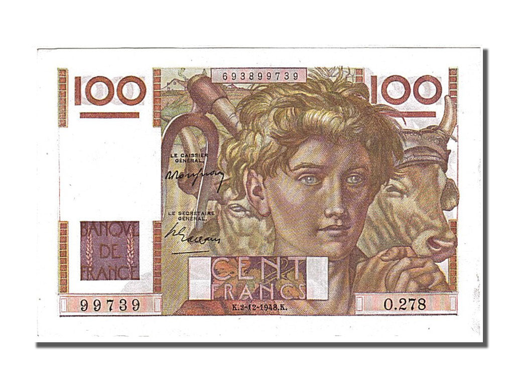 Francia, 100 Francs, 100 F 1945-1954 ''Jeune Paysan'', 1948, KM:128b, 1948-12...