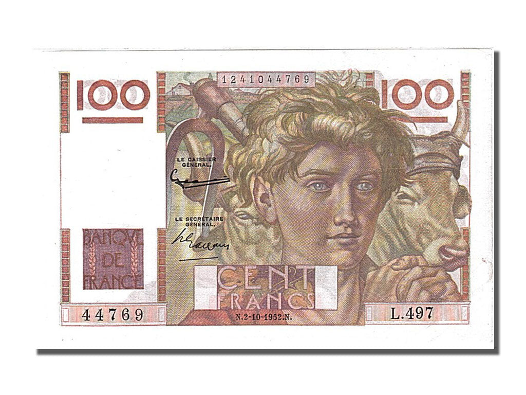 France, 100 Francs, 100 F 1945-1954 ''Jeune Paysan'', 1952, KM #128d,...