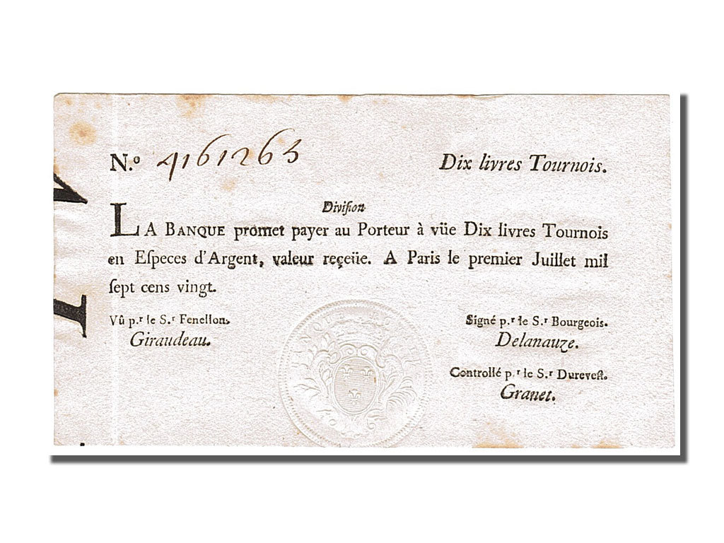 FRANCE, 10 Livres, 1720, 1720-07-01, UNC(63), Lafaurie #93, FRANCE, 10 Livres,..