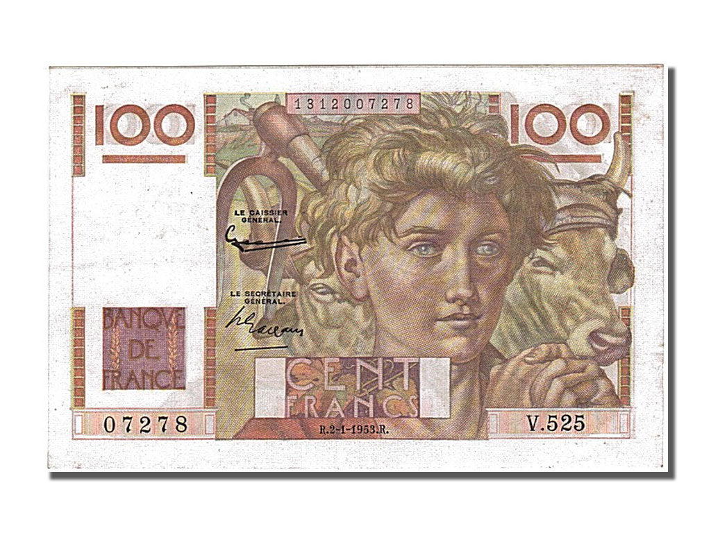 Billet, France, 100 Francs, 100 F 1945-1954 ''Jeune Paysan'', 1953, 1953-01-02