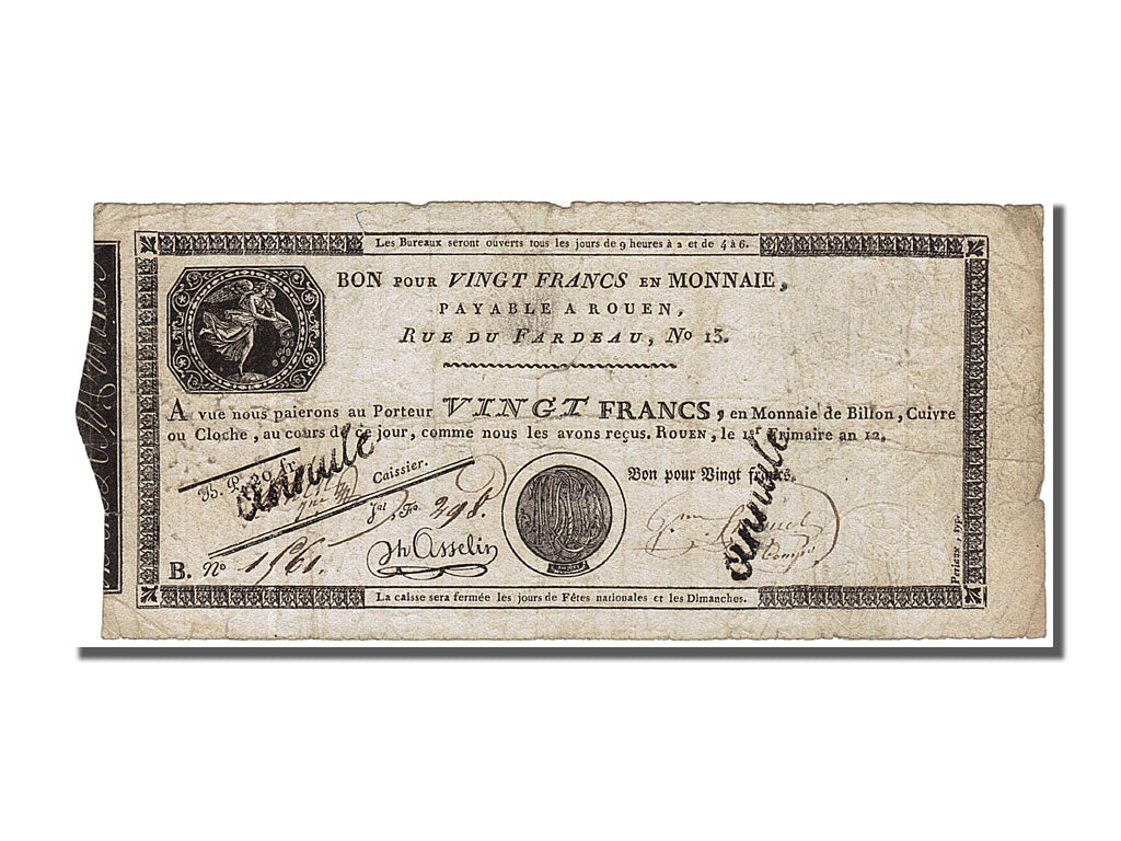 France, 20 Francs, 1803, KM #S245b, 1803-11-23, EF(40-45), France, 20 Francs,...