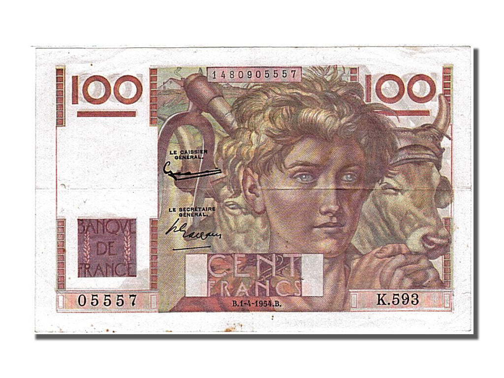 France, 100 Francs, 100 F 1945-1954 ''Jeune Paysan'', 1954, KM #128d,...